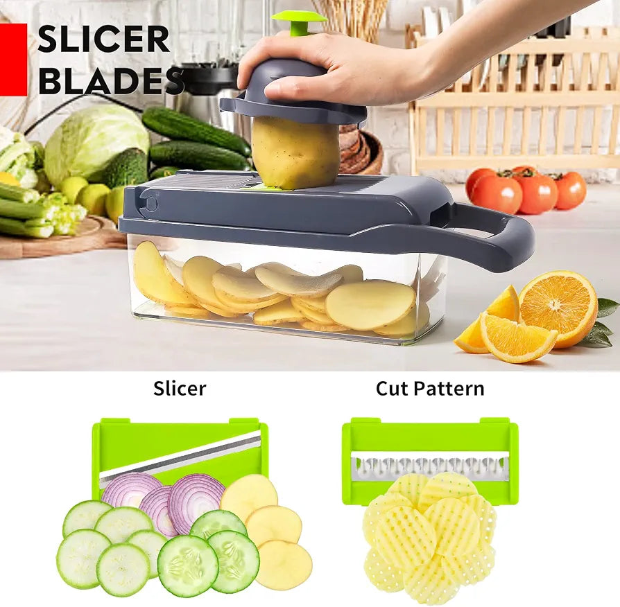 Vegetable Chopper 17 Pcs Set – Manual Onion Chopper, Food Slicer, Dicer, Grater & Potato Cutter With Handle – Multi-Function Kitchen Tool