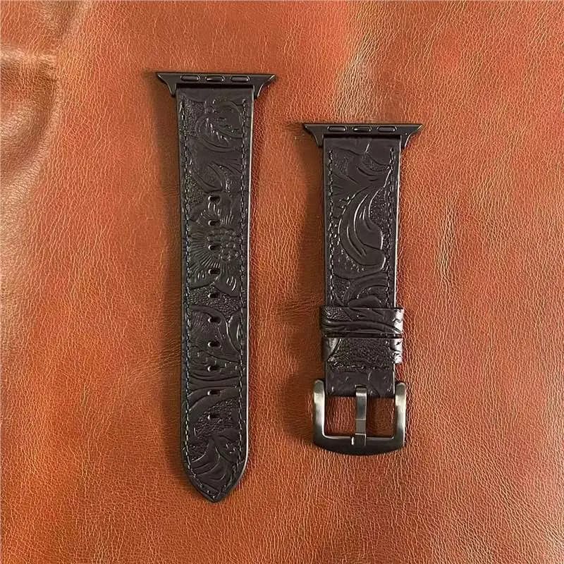 Apple watch strap with Retro crazy horse print genuine leather