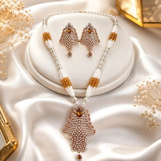 elegant pearl and crystal pendant necklace set