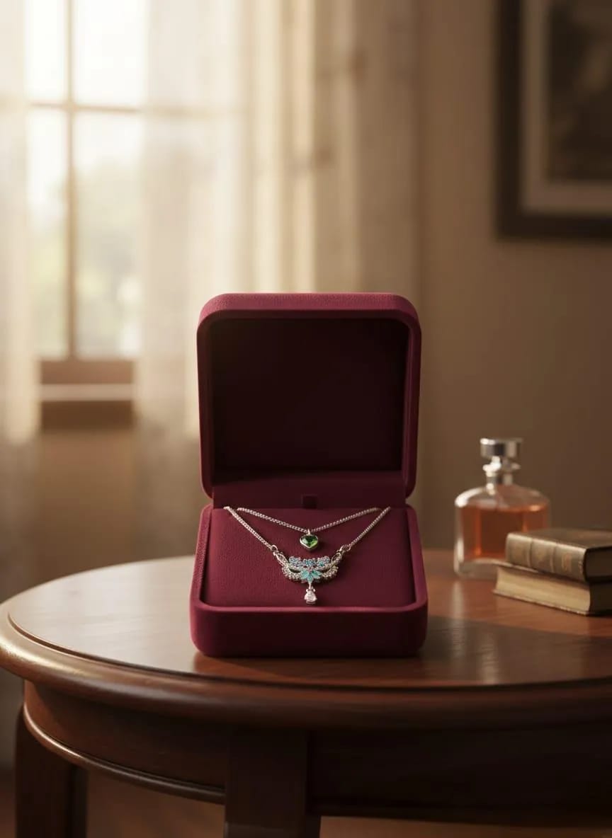 silver plated 2 layered crystal pendant for women