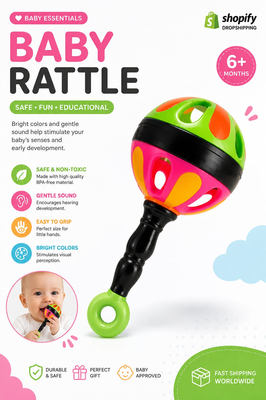 Baby Rattle Toy – Safe, Colorful & Educational for 6+ Months
