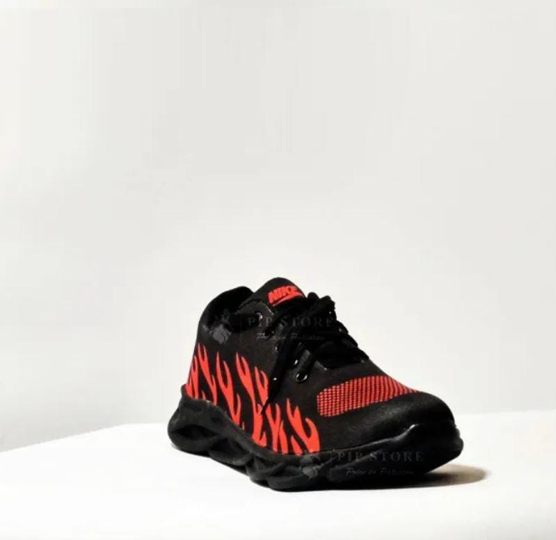 men's red flame running joggers black sneakers