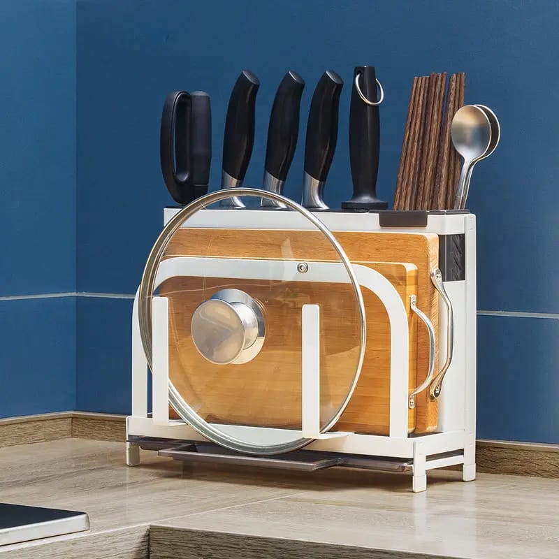 Wall mounted stainless steel knife holder with glass pot lit