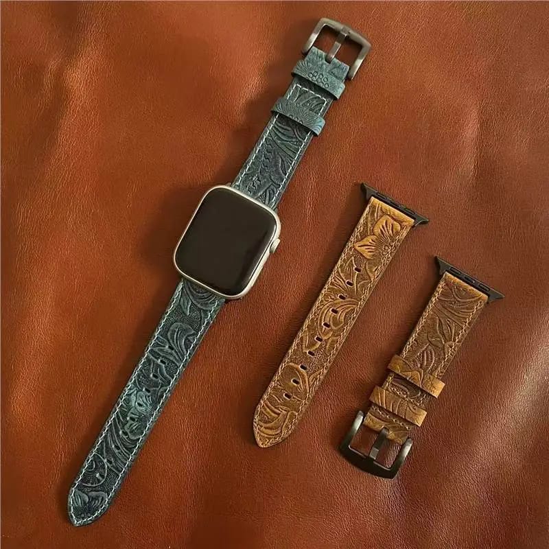 Apple watch strap with Retro crazy horse print genuine leather