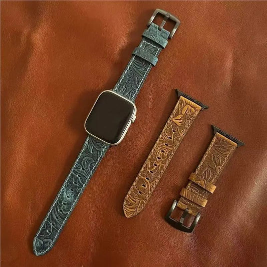 Apple watch strap with Retro crazy horse print genuine leather