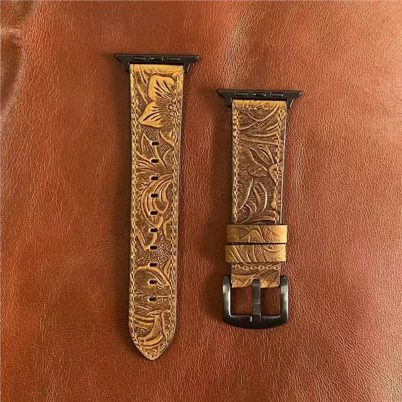 Apple watch strap with Retro crazy horse print genuine leather