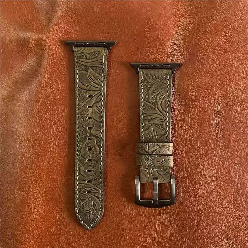 Apple watch strap with Retro crazy horse print genuine leather